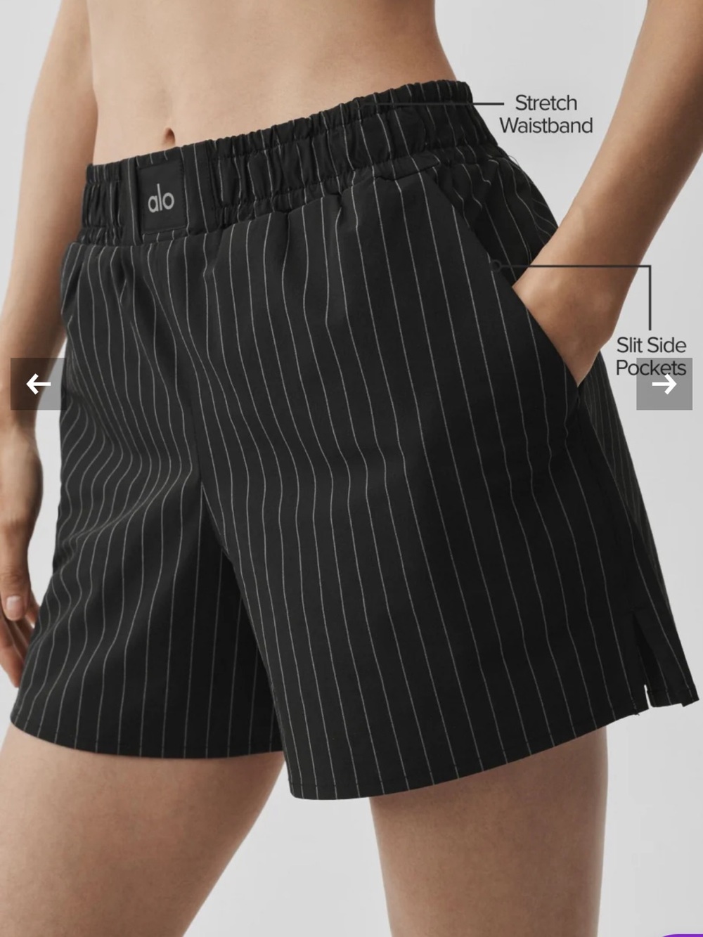 ALO Yoga Black Pinstripe Daylight Boxer Short